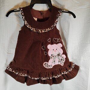 Samara brand child's dress size 12 Months dark brown corduroy sleeveless pink be